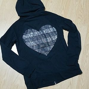 VS black sparkle heart Hoodie